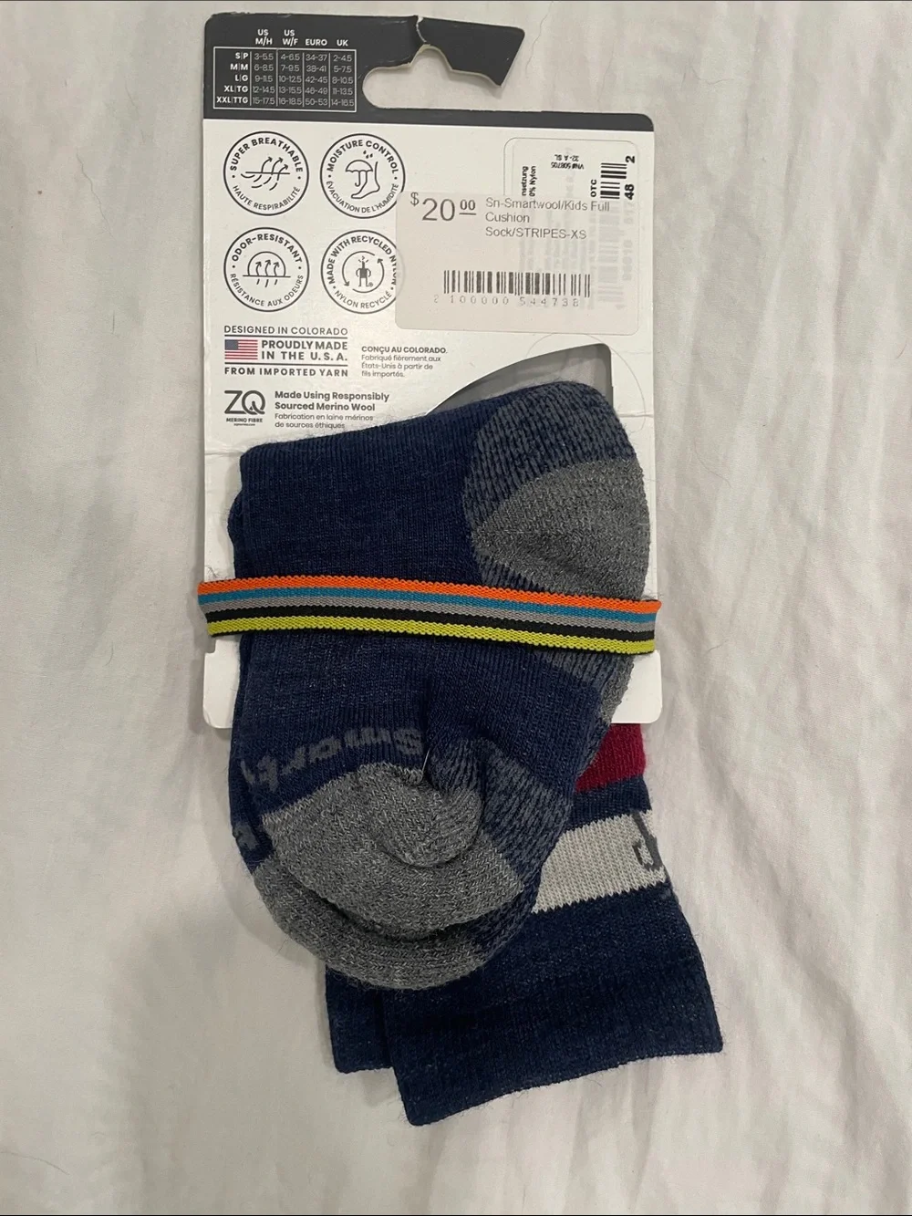 2 Pairs of Smartwool Kids Navy, Gray & Red Cushion Stripe Socks